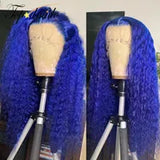 New Long Loose Deep Wave Human Hair Wigs for Black Women Ombre Brown /Blonde/Blue Colored Kinky Curly Synthetic Lace Front Wig Cosplay Party