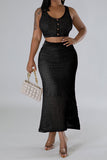 namcoverse Solid Color Crochet Cutout Beachy Fishtail Skirt Suit