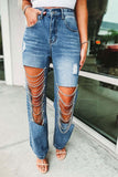 namcoverse Ripped Cool Rhinestone Chain Decor Jeans