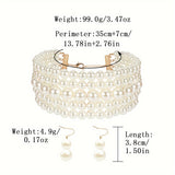 Women's Faux Pearl Beaded Necklace Multilayer Sweater Chain Jewelry