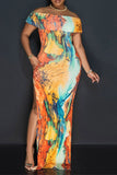 namcoverse Watercolor Print Off Shoulder Flattering Side Slit Midi Dress