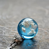 Round Resin Globe Pendant Necklace - Unique Boho Chic Jewelry with Clear Sky & Clouds Design - Perfect Creative Holiday Gift for Girls and Teens