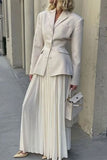 namcoverse Solid Color Notched Lapel Chic Pleated Dress Suit