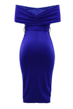 namcoverse Solid Color Elegant Off Shoulder Belted Midi Dress