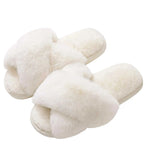 Slippers Fashion Plush Slippers For Women Winter Cozy Fluffy Slippers Indoor Open Toe Flat Fuzzy House Slippers With Cross Band BRVD