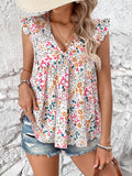 Plus Size Floral Print Blouse - Flattering V Neckline, Short Cap Sleeves, Relaxed Fit - Perfect for Spring, Womens Plus Size Clothing Collection