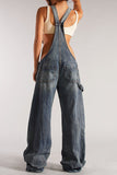 namcoverse Solid Color Chic Wide Leg Suspenders Jeans