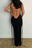 namcoverse Solid Color Elegant Tie Strap Backless Maxi Dress