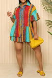 namcoverse Striped Colorful Ruffle Patchwork Mini Dress