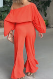 namcoverse Solid Color Romantic Ruffle Irregular Pant Suit