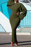 namcoverse Solid Color Ribbed Chic Batwing Sleeve Maxi Dress