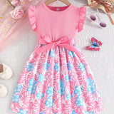 Adorable Girls Floral Print Dress with Ruffled Hem and Adjustable Bow Belt - Perfect for Summer Parties and Special Occasions as a Delightful Gift