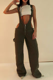 namcoverse Solid Color Chic Wide Leg Suspenders Jeans