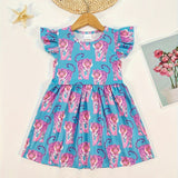 Girls Enchanting Animal Print Frill Sleeve A-line Dress - Lightweight Summer Fun for Holidays & Casual Wear - Perfect Gift Idea