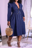 namcoverse Solid Color Casual Denim Midi Dress