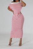 namcoverse Striped Patchwork Boat Neck Classic Cutout Midi Dress