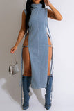 namcoverse Solid Color Party Buckled Design Denim Midi Dress