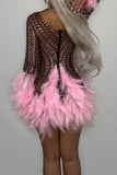 namcoverse Rhinestone Hot Feather Trim See-Through Mini Dress