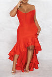 namcoverse Solid Color Rocking High Low Ruffle Maxi Dress