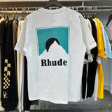 Top Craftsmanship Rhude Mens T Shirts summer Fashion designer tshirts Street Casual Short Sleeve Beach Style tees Cotton Printing Shirt 23SSS A124