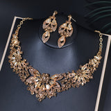 Retro Colorful Flower Crystal Chunky Necklace & Earrings Bridal Set Accessories Wedding Party Jewelry Set