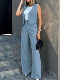 Timeless Elegance: Chic Button Vest & Wide-Leg Pants - Women's Solid Two-Piece Set, Durable & Easy-Care for All Seasons