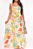 namcoverse Leaf Print Strap Shirred Undeniable Tiered Ruffle Maxi Dress