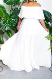 namcoverse Solid Color Off Shoulder Elegant Pleated Swing Maxi Dress