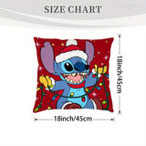 1pc Christmas Themed Plush Pillow Cover, Cartoon Stitch with Santa Hat Design for Holiday Home Decor, Double-Sided Print, Polyester - Ideal for Halloween, Christmas, Vacation Homes, Living Rooms, Bedrooms, RVs, Sofa Cushions, Festive Gift for Ages 14+