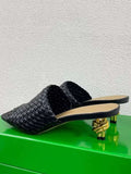 Women's New Summer Woven Metal Slim High Heels For External Wearing Of Slippers, Fashionable Square Fashion Open Toe Sandals