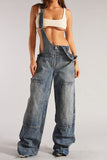 namcoverse Solid Color Chic Wide Leg Suspenders Jeans