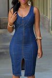 namcoverse Solid Color Denim Midi Dress