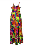 namcoverse Feather Print Colorful Tiered Ruffle Maxi Dress