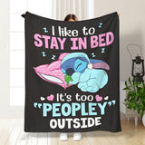 1pc Contemporary Animated Character Print Flannel Throw Blanket, Hypoallergenic Cozy Soft Multipurpose All-Season Knitted Throw for Bed Sofa Nap, Machine Washable, Digital Print Polyester - "I Like to Stay in Bed" Design