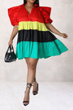 namcoverse Color Block Cute Tiered Ruffle Mini Dress