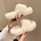 Fur Slippers Winter Platform Fluffy Slippers Furry Sabot Hairy Plush Women House Home Flat Cozy Fuzzy Indoor Shoes Casual 240830