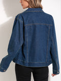 Plain Dark Washed Blue Button Up Long Sleeve Casual Style Denim Top, Women's Denim Jeans & Clothing