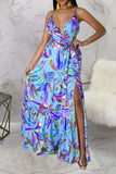 namcoverse Floral Print On-trend Lace-Up High Split Maxi Dress