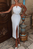 namcoverse Solid Color Glamorous High Split Bandeau Midi Dress