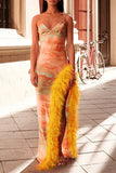 namcoverse Tie Dye Rocking Feather High Split Midi Dress