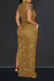 namcoverse Rhinestone Shimmery High Split See-Through Maxi Dress