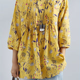 Plus Size Bohemian Ruffled Floral Blouse with 3/4 Sleeves - Easy Care & Comfort Fit for Spring/Fall