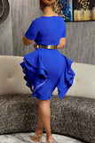 namcoverse Solid Color Elegant Side Ruffle Midi Dress