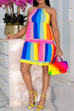 namcoverse Rainbow Urban Tie Back Tiered Ruffle Mini Dress