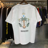 Top Craftsmanship Rhude Mens T Shirts summer Fashion designer tshirts Street Casual Short Sleeve Beach Style tees Cotton Printing Shirt 23SSS A124