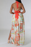 namcoverse Tribal Print Hot Cutout High Split Maxi Dress