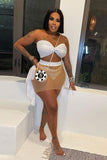 namcoverse Solid Color Twisted Whimsical Side Ruffle Three Pieces