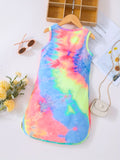 Toddler Girls Rainbow Tie Dye Slit Hem Tank Dress - Versatile for Party & Beach Vacations - Adorable Summer Clothes