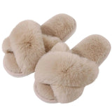 Slippers Fashion Plush Slippers For Women Winter Cozy Fluffy Slippers Indoor Open Toe Flat Fuzzy House Slippers With Cross Band BRVD