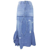 namcoverse Hyperbolic Patchwork Tiered Ruffle Denim Skirt
